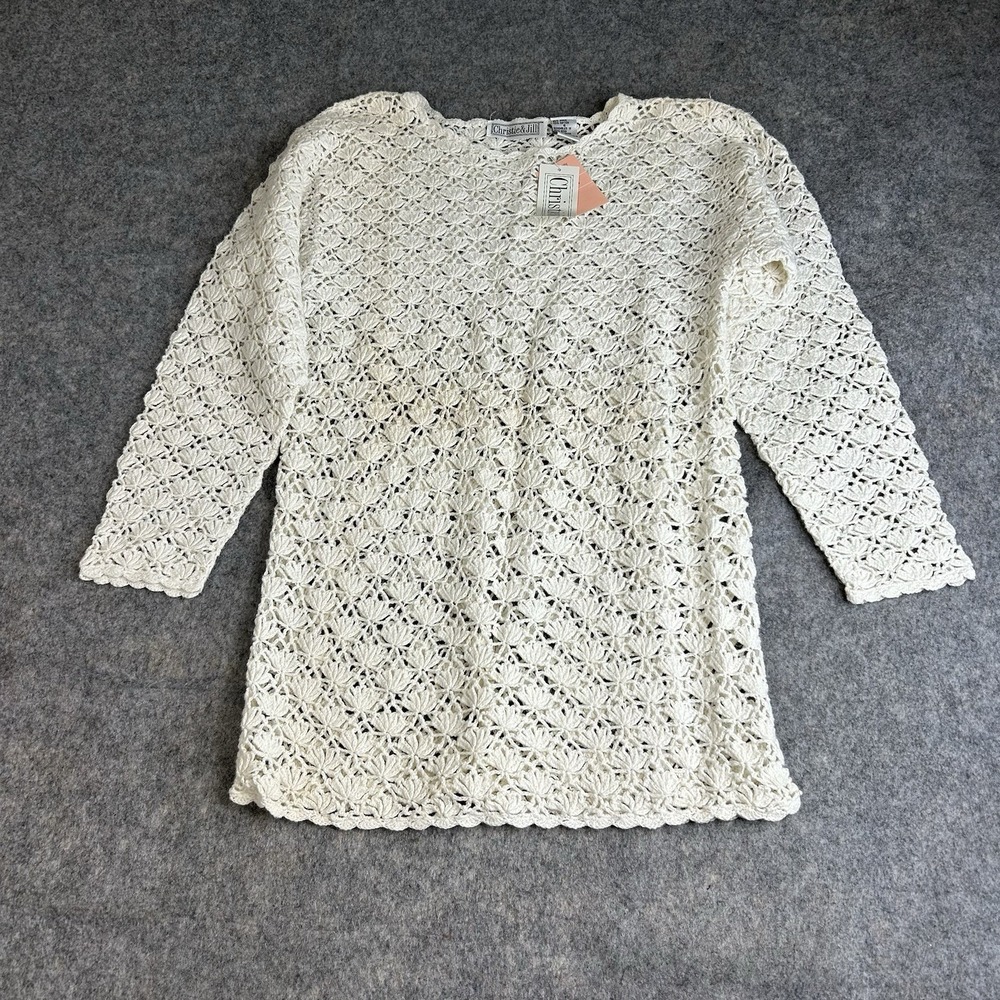 Vintage Christie & Jill Sweater Womens Small Crochet Open Knit Boho Coastal